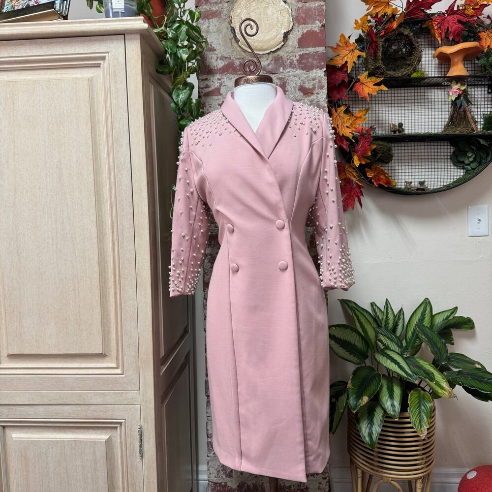 Pink Blazer Dress with Pearl Embellishments